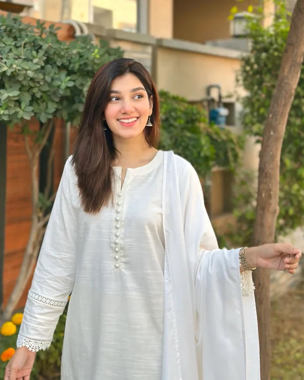 Slub Khaddar Ivory Dress