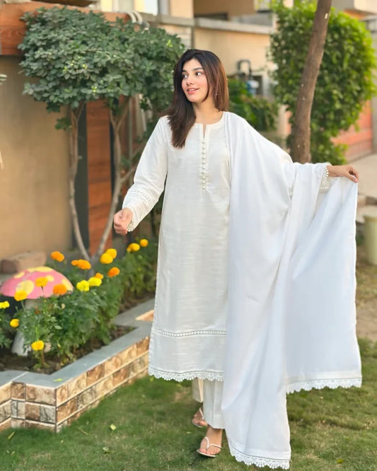 Slub Khaddar Ivory Dress
